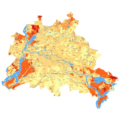 Vorschaugrafik zu Datensatz 'Bindungsstärke für Schwermetalle der Böden 2015 (Umweltatlas) - [WMS]'